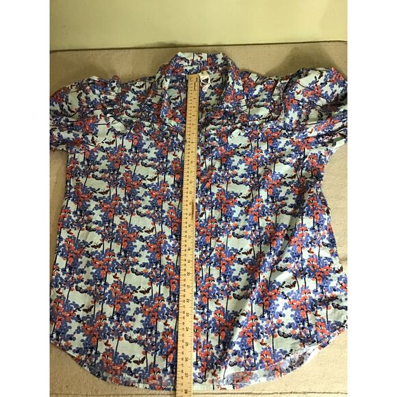 Kate Quinn Girls Cotton Button up Floral Ruffle Top Sz.XXL/ Women Med Blue NWOT - Picture 8 of 12